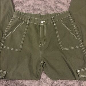 Green Cargo Pants w/ White Stitching - Never Worn